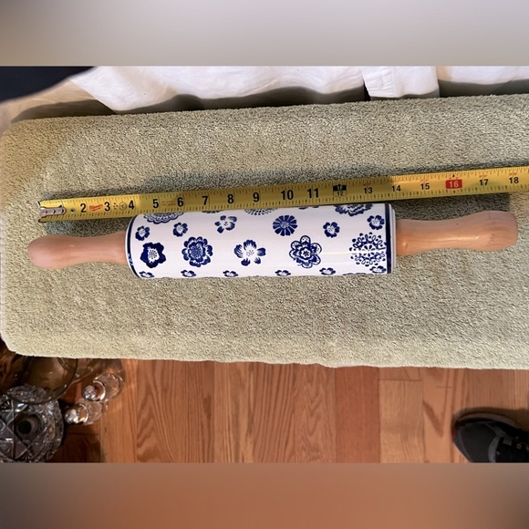 Pennsylvania Dutch Floral White and Cobalt Blue Vintage Rolling Pin - Picture 1 of 5